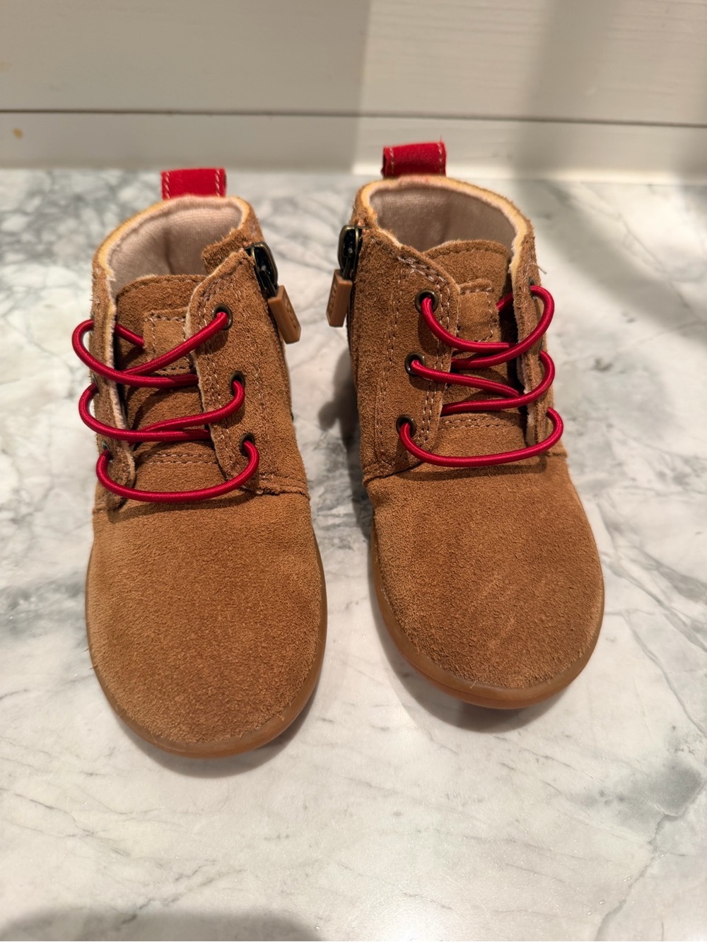 UGG Kids Tan Suede Chukka Boots with Red Laces - New without Box